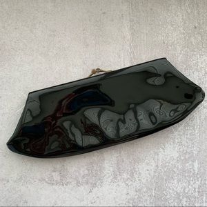 Vintage Black Patent Leather Clutch with Brass